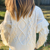 Ivory Fringe Sleeve Sweater