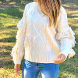 Ivory Fringe Sleeve Sweater